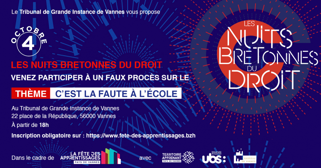 Invitation Nuits Bretonnes Du Droit Faux Procès Cest La Faute À Lécole Tgi De Vannes 4 Octobre 2019