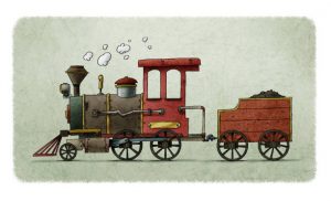 Very Colorful Cartoon Illustration Of A Fun And Old Steam Train